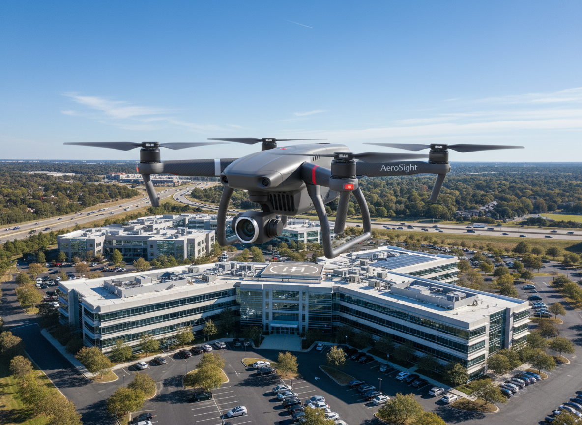 Drone capturing aerial imagery over property